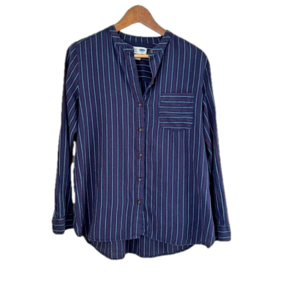 Old Navy Tops - Old Navy soft 100% cotton navy striped button up blouse. Size M